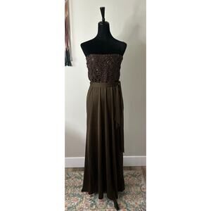 JOY STEVENS CALIFORNIA Vintage 70's Brown Sequin Maxi Dress Size S